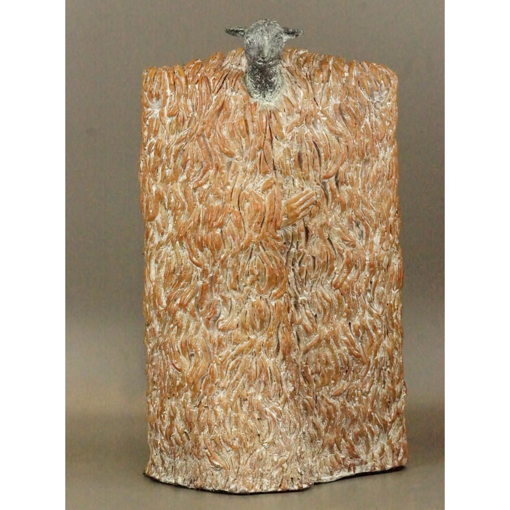 Mielul Păstor - sculptură în lut ars, bronz, artist Valentin Dodica